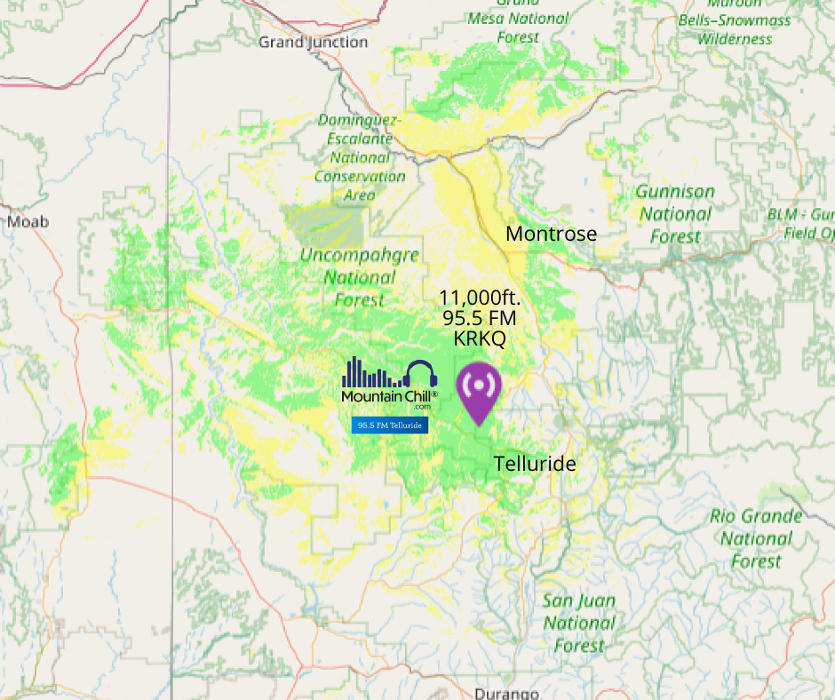 Radio station local coverage area near Telluride.